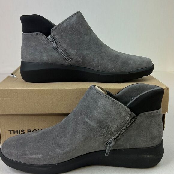 Clarks Kayleigh Mid Ankle‎ Boot w/Side Zip Women's Sz 7.5 M Dark Gray Suede - Picture 2 of 11